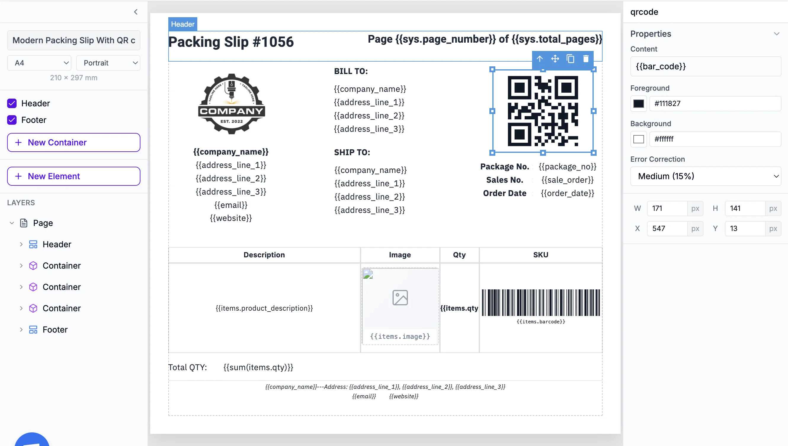 Template editor with expressions